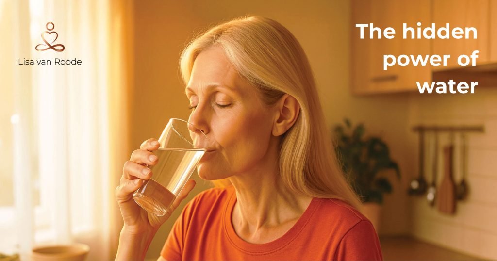 structured water H₃O₂ Blonde woman drinking water morning